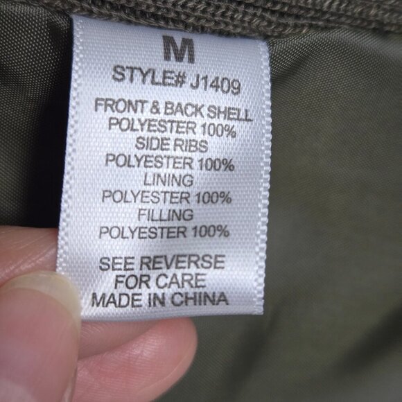 Active USA Size Medium Olive Green Quilted Zip Front Vest Brown Trim Pockets - Picture 11 of 13